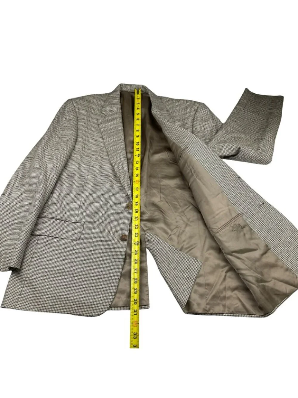 VTG Hickey Freeman Men’s 100% Wool 2-Button Blazer Beige Plaid • 44R